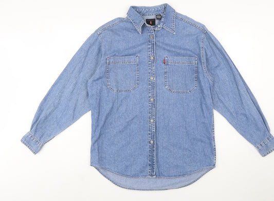 Levi's Women's Blue Denim Button-Up Shirt M Long Sleeve Vintage