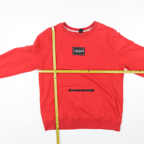Jaggad Men's Red Crew Neck Pullover Sweatshirt L Logo Zip Pocket