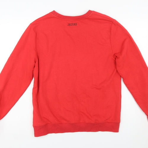 Jaggad Men's Red Crew Neck Pullover Sweatshirt L Logo Zip Pocket