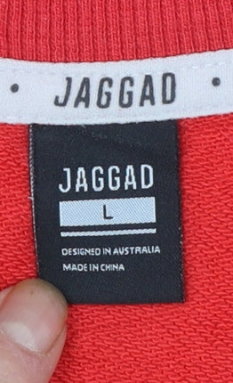 Jaggad Men's Red Crew Neck Pullover Sweatshirt L Logo Zip Pocket