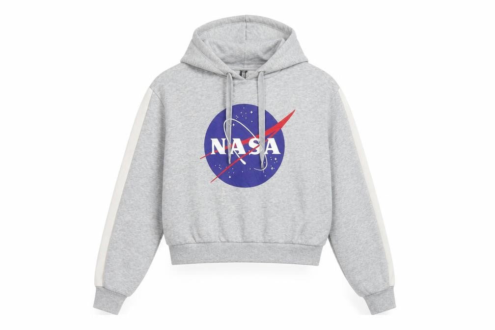 Front view of H&M Divided NASA Grey Hoodie Women's Small Cotton Blend