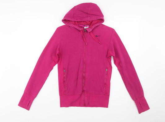 Nike Womens Pink Full Zip Hoodie Small Dri-Fit Cotton Blend