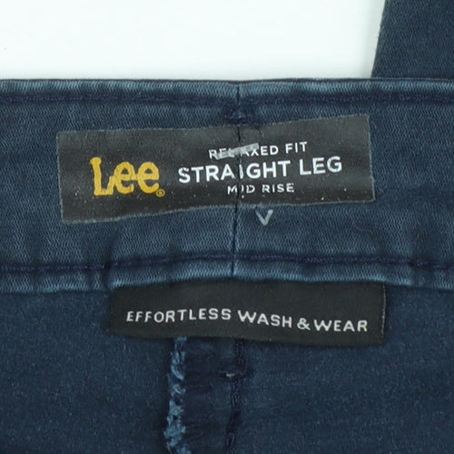 Lee Women's Blue Chino Straight Leg Relaxed Fit Mid Rise Trousers Size 16