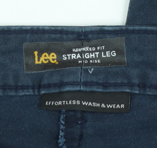 Lee Women's Blue Chino Straight Leg Relaxed Fit Mid Rise Trousers Size 16
