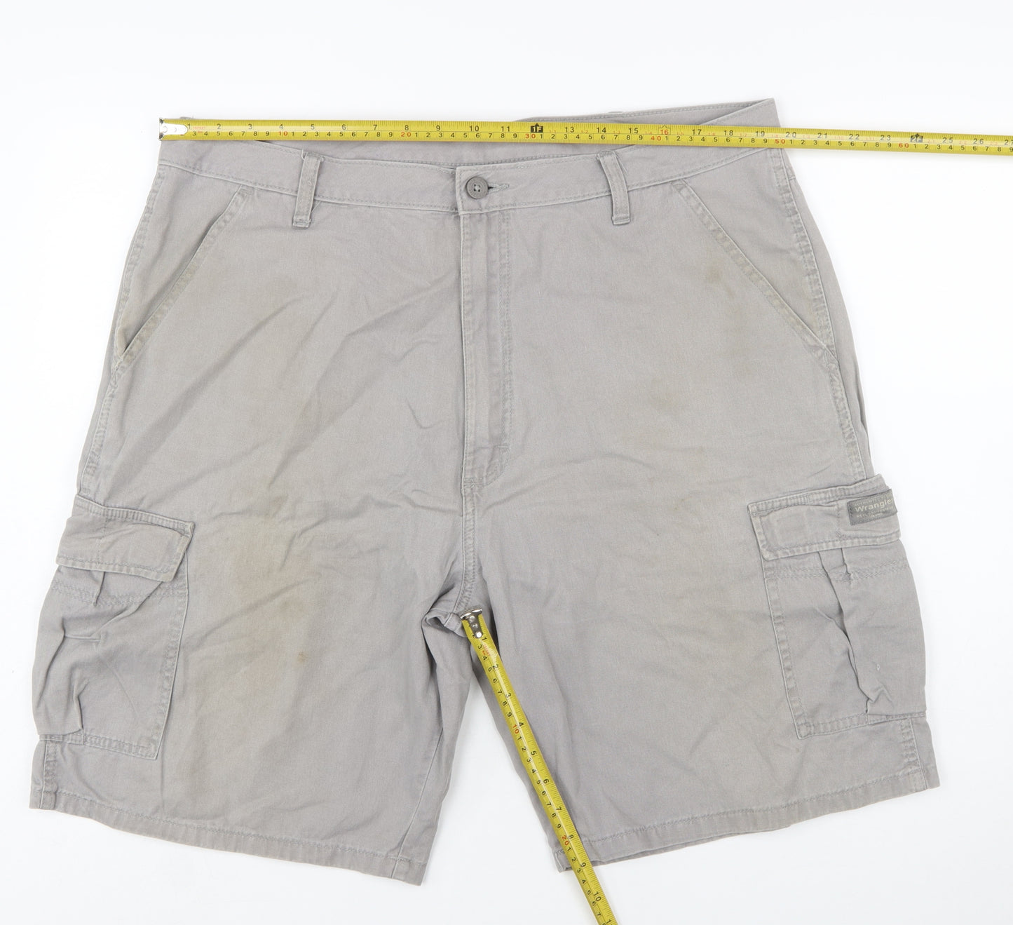 Wrangler Mens Grey Cargo Shorts 38 Regular Cotton Canvas Workwear