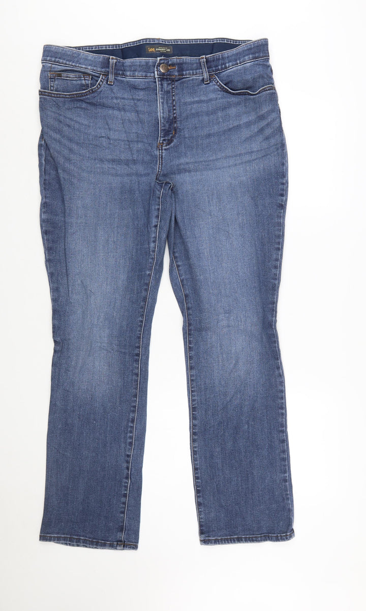 Lee Womens Blue Straight Leg Mid Rise Flex Motion Jeans Size 18
