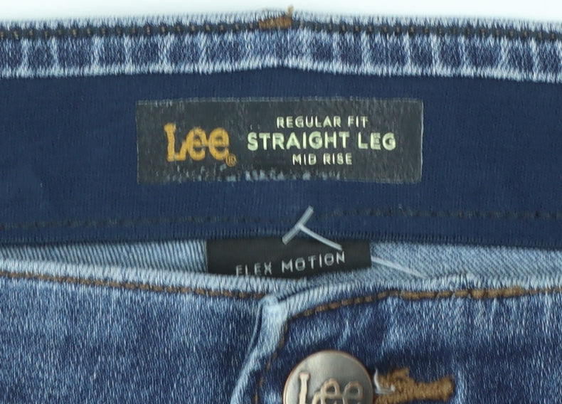 Lee Womens Blue Straight Leg Mid Rise Flex Motion Jeans Size 18