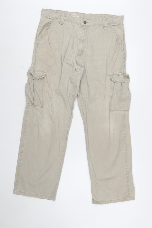 Wrangler Men's Beige Cargo Trousers 34W 30L 100% Cotton Regular Fit