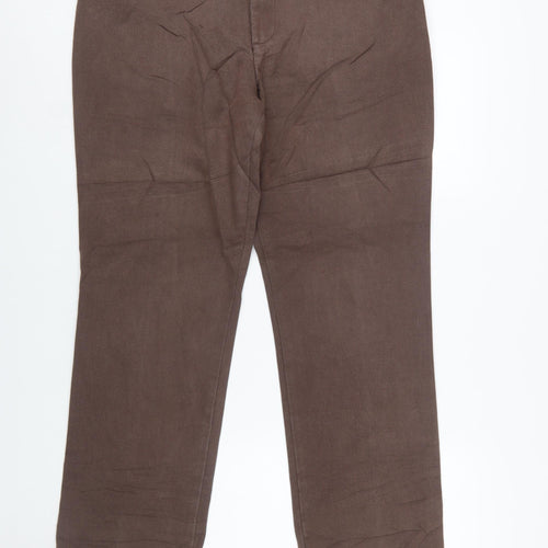 Lee Women's Brown Straight Leg Mid Rise Relaxed Fit Trousers Size 14 Long