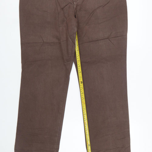 Lee Women's Brown Straight Leg Mid Rise Relaxed Fit Trousers Size 14 Long