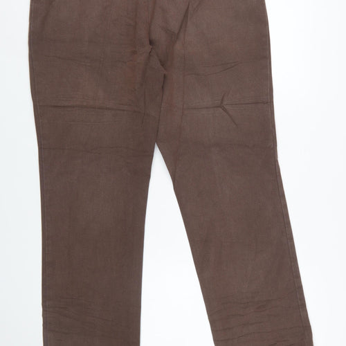 Lee Women's Brown Straight Leg Mid Rise Relaxed Fit Trousers Size 14 Long