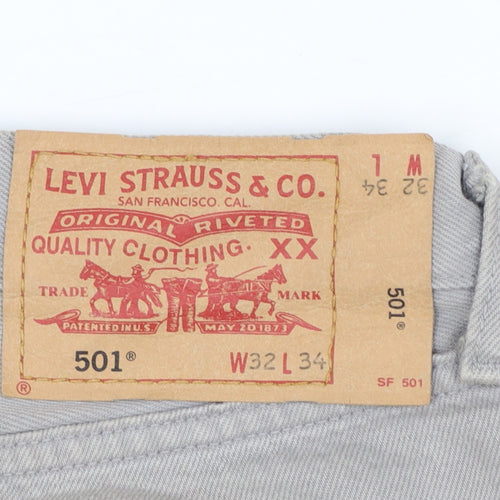 Levi's 501 Men's Grey Button Fly Straight Jeans W32 L34