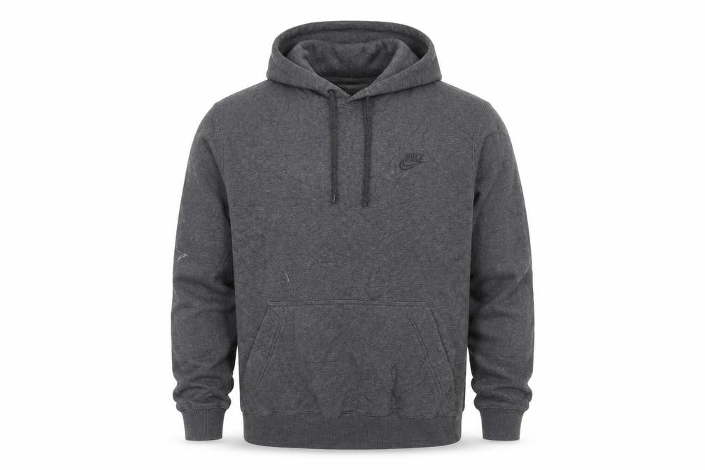 Front view of Nike Men's Grey Pullover Hoodie, size S, Fleece Sportswear