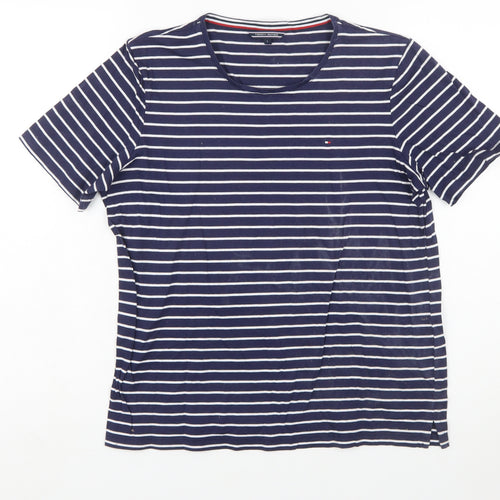 Tommy Hilfiger Women's Blue Striped Cotton T-Shirt L