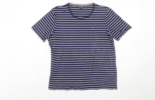 Tommy Hilfiger Women's Blue Striped Cotton T-Shirt L