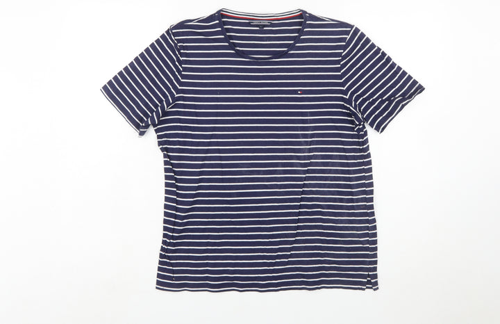 Tommy Hilfiger Women's Blue Striped Cotton T-Shirt L