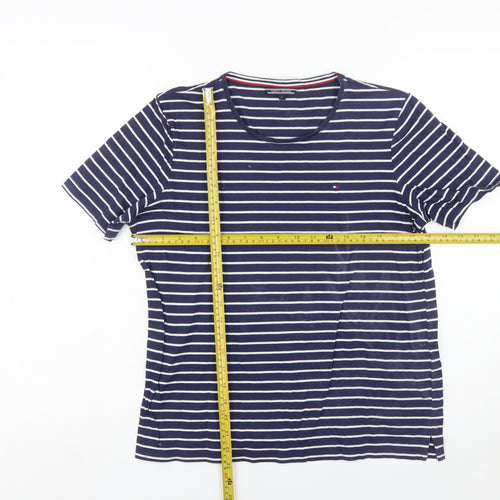 Tommy Hilfiger Women's Blue Striped Cotton T-Shirt L