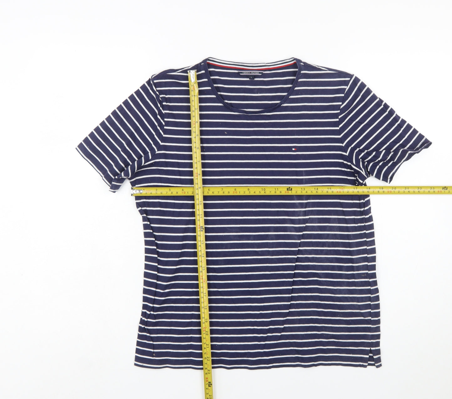 Tommy Hilfiger Women's Blue Striped Cotton T-Shirt L
