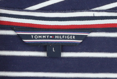 Tommy Hilfiger Women's Blue Striped Cotton T-Shirt L