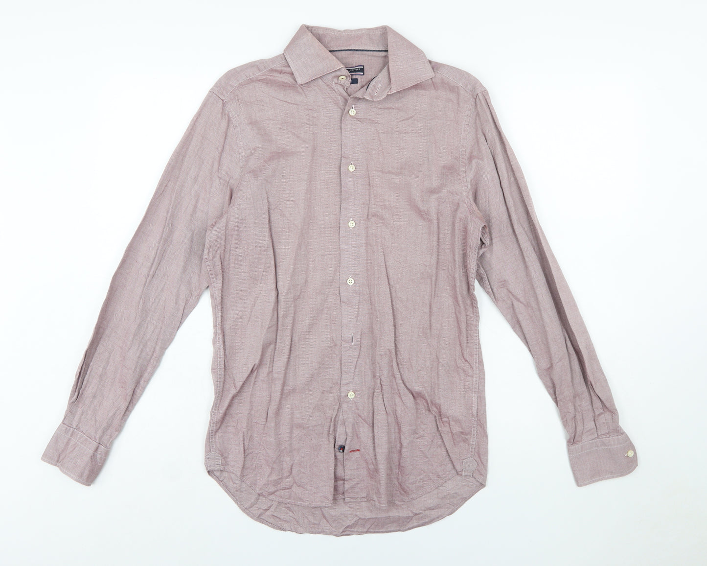 Tommy Hilfiger Men Red Slim Fit Cotton Long Sleeve Button-Up Shirt Size 15