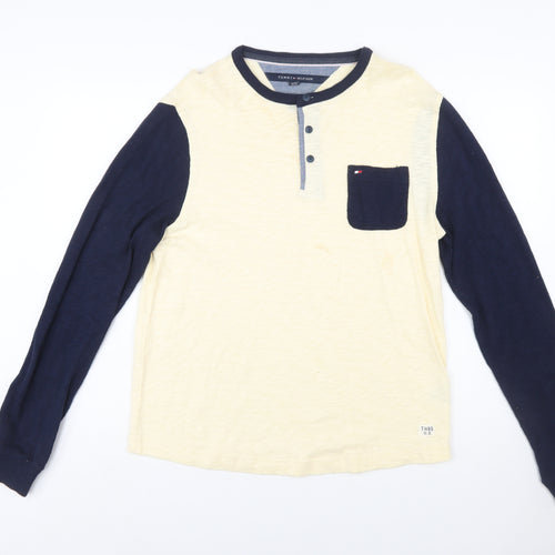 Tommy Hilfiger Men's Beige & Navy Long Sleeve Henley Top M