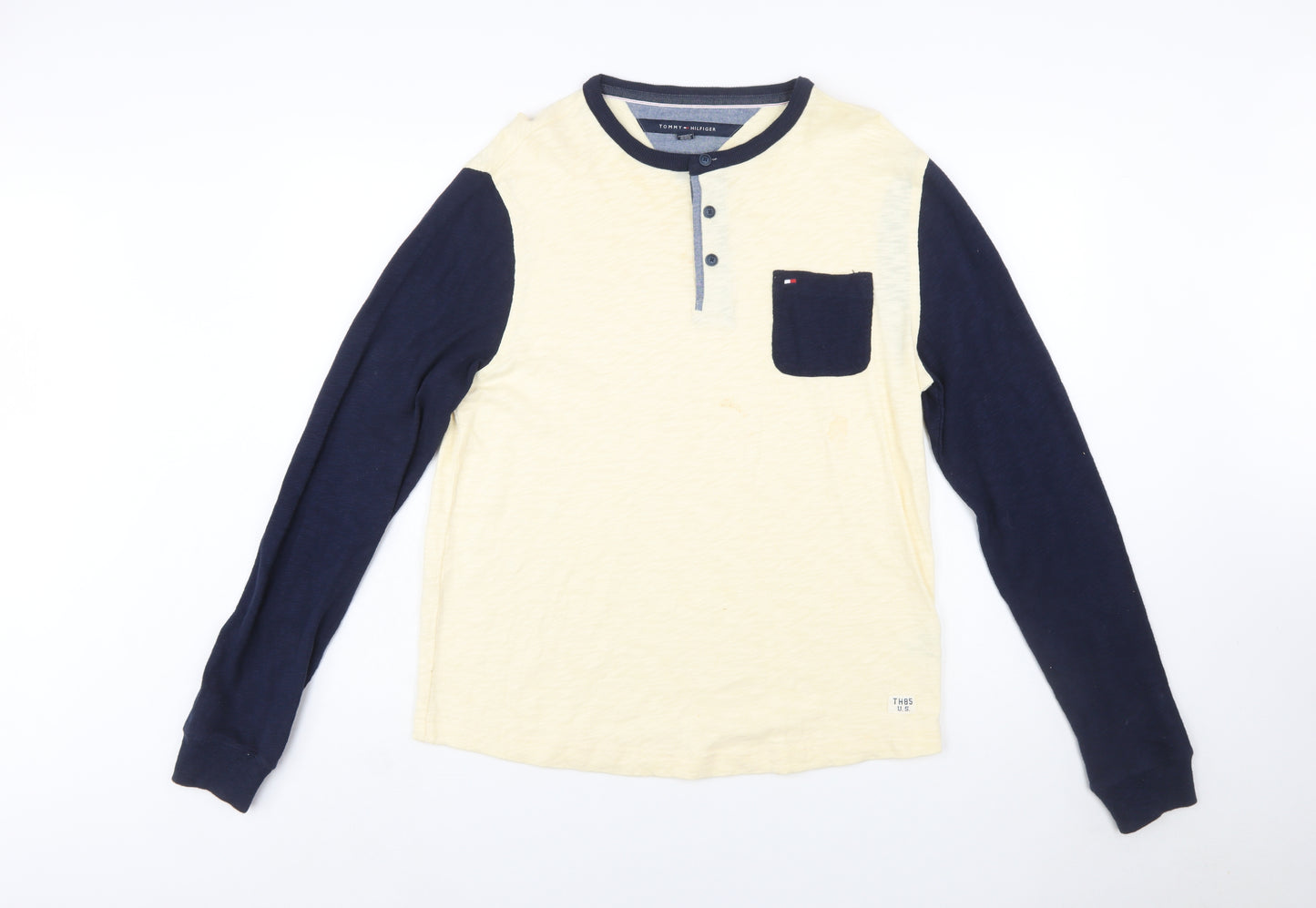 Tommy Hilfiger Men's Beige & Navy Long Sleeve Henley Top M