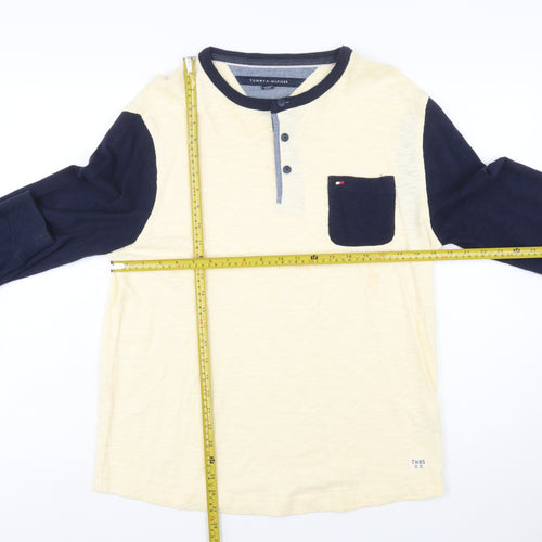 Tommy Hilfiger Men's Beige & Navy Long Sleeve Henley Top M