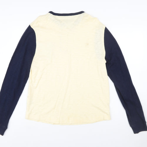 Tommy Hilfiger Men's Beige & Navy Long Sleeve Henley Top M