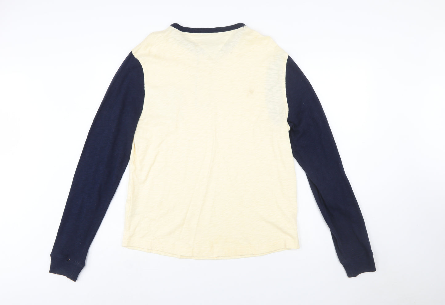 Tommy Hilfiger Men's Beige & Navy Long Sleeve Henley Top M