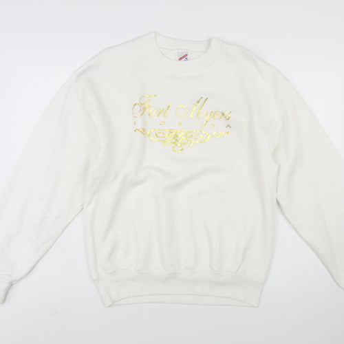 Jerzees Women White Gold Graphic Pullover Sweatshirt Size M