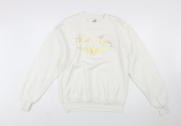 Jerzees Women White Gold Graphic Pullover Sweatshirt Size M