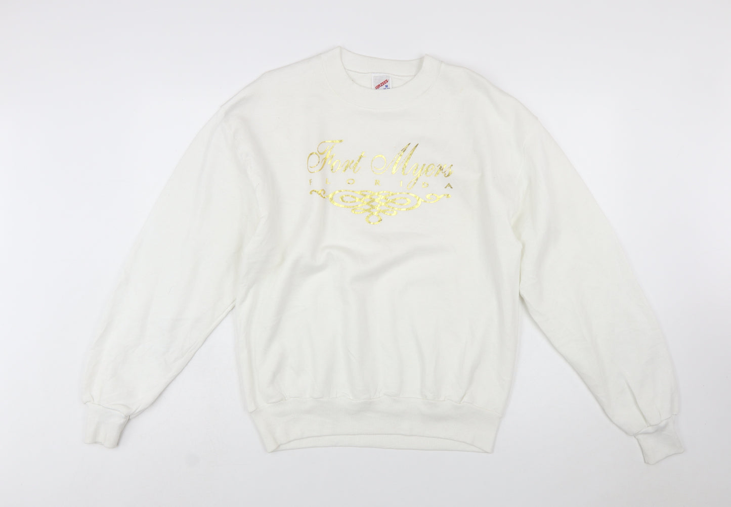 Jerzees Women White Gold Graphic Pullover Sweatshirt Size M