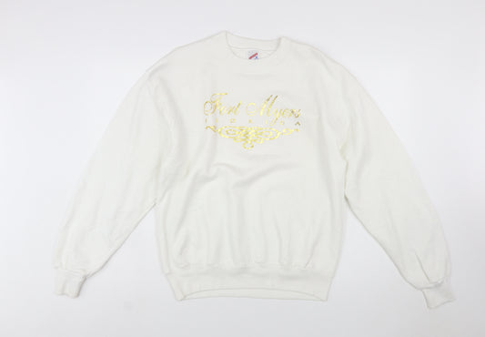 Jerzees Women White Gold Graphic Pullover Sweatshirt Size M