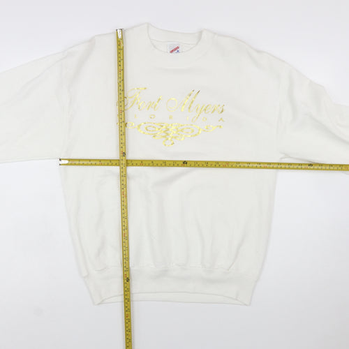 Jerzees Women White Gold Graphic Pullover Sweatshirt Size M