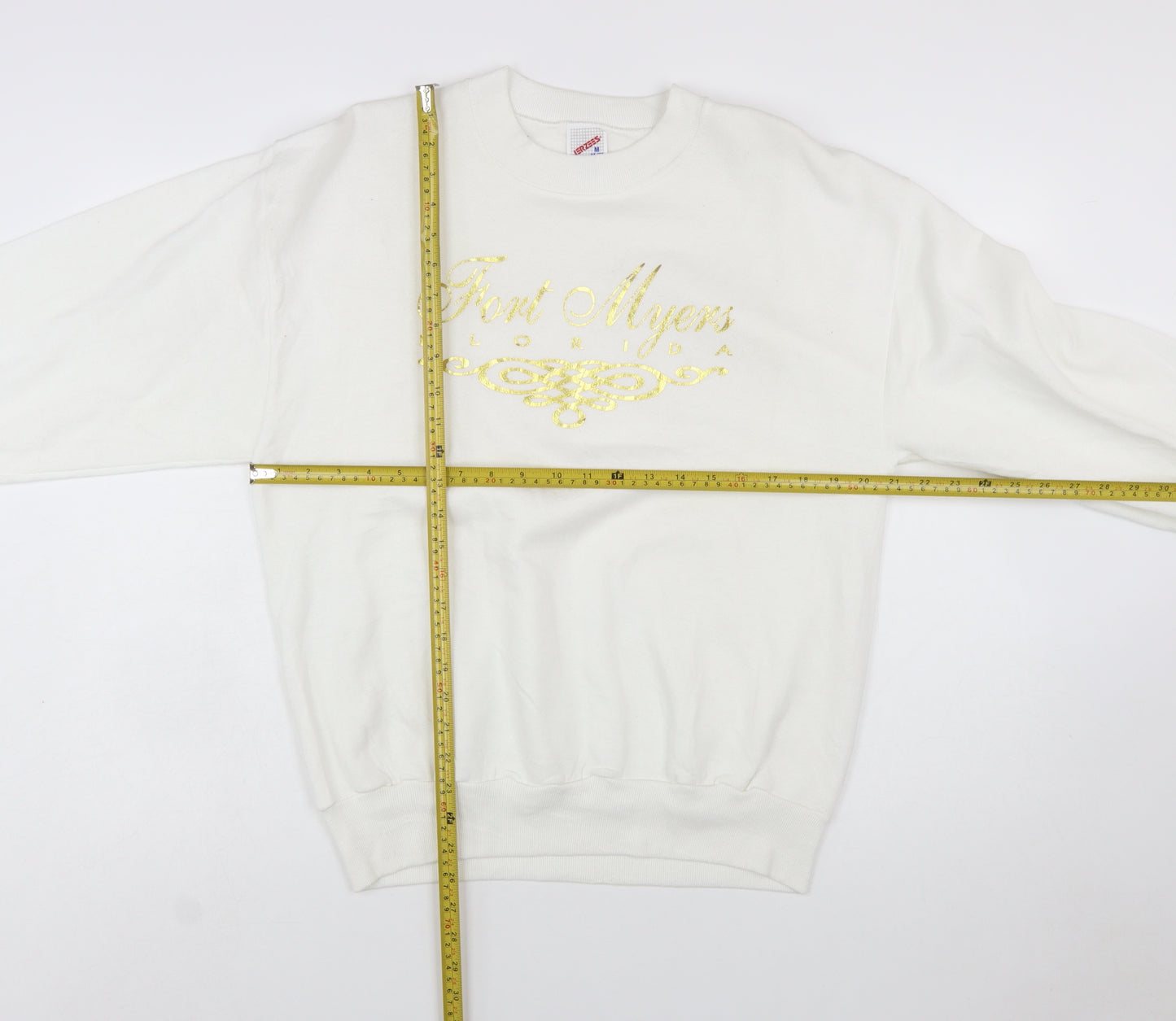 Jerzees Women White Gold Graphic Pullover Sweatshirt Size M