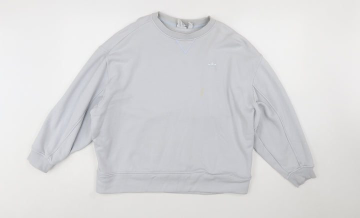 Adidas Women Grey Cotton Crew Neck Sweatshirt Size 12