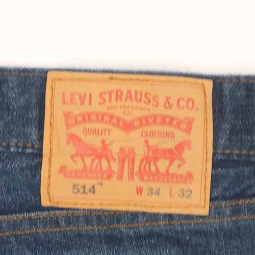 Levi's 514 Men's Blue Denim Straight Jeans 34W 32L Classic Fit