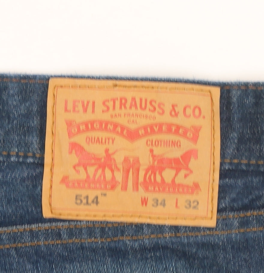 Levi's 514 Men's Blue Denim Straight Jeans 34W 32L Classic Fit