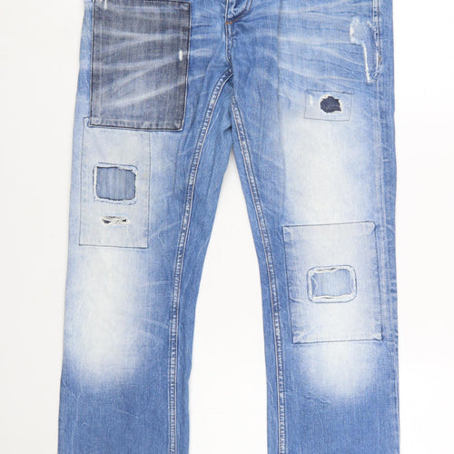 Jack & Jones Men’s Blue Distressed Straight Denim Jeans Size 33/34