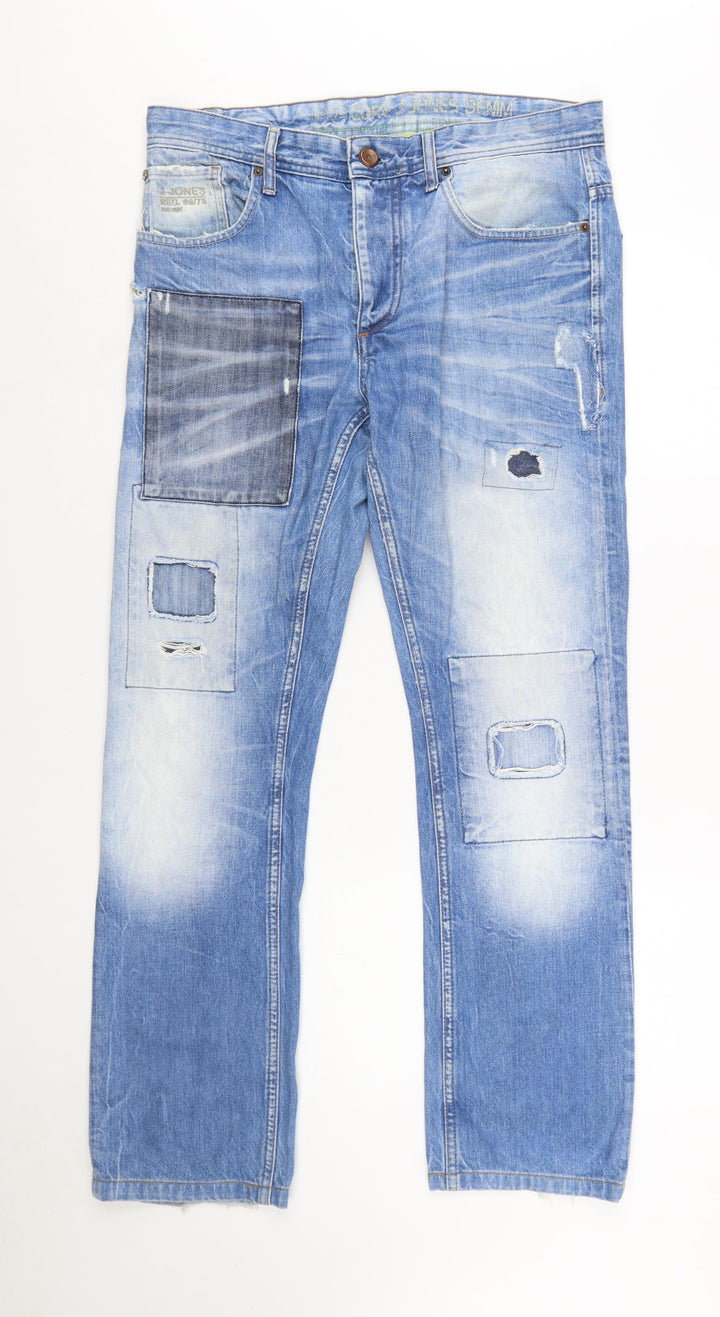 Jack & Jones Men’s Blue Distressed Straight Denim Jeans Size 33/34