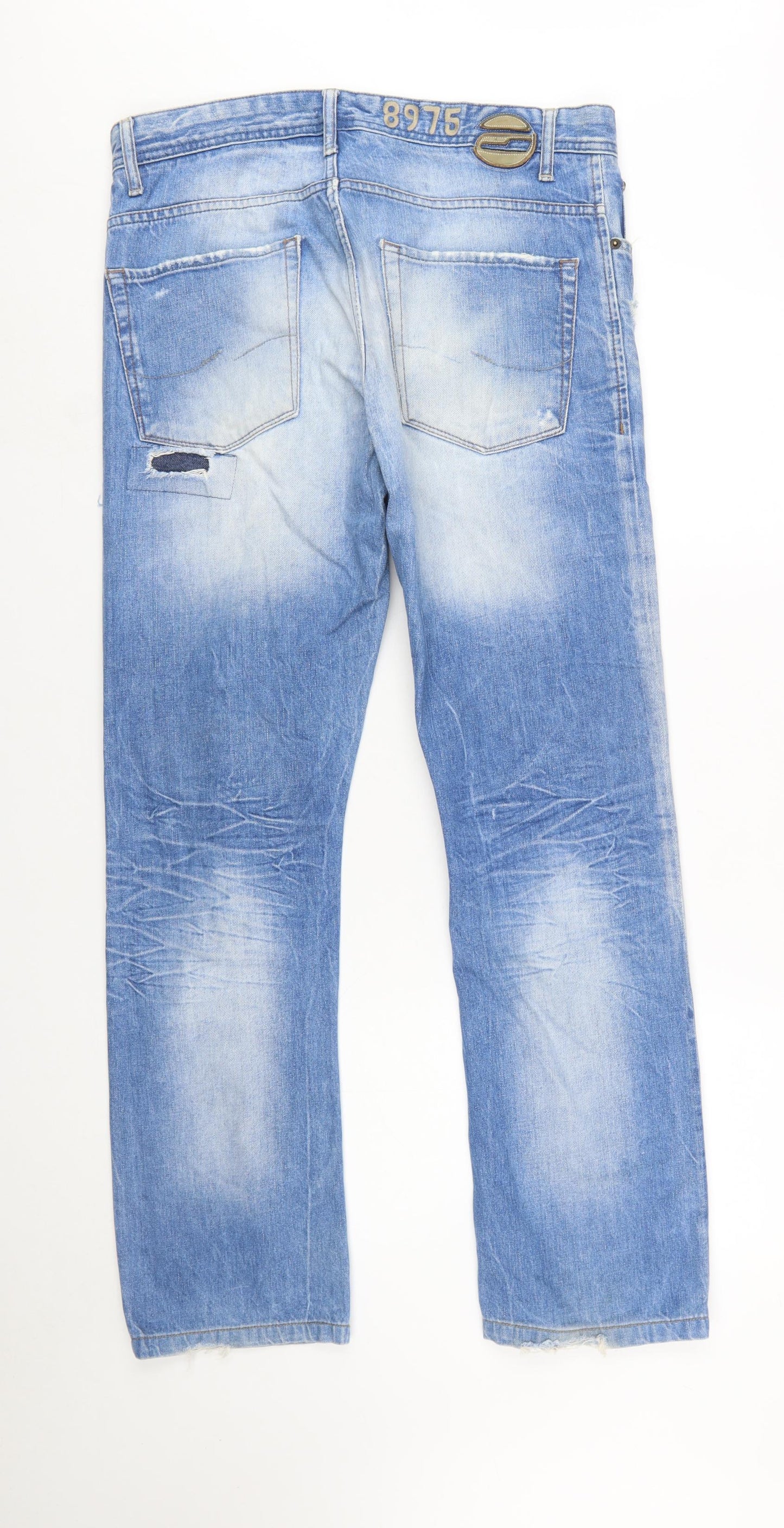 Jack & Jones Men’s Blue Distressed Straight Denim Jeans Size 33/34