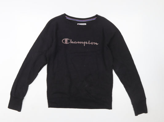 Champion Women's Black Small Pullover Sweatshirt with Logo Detail
