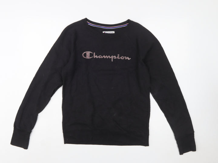 Champion Women's Black Small Pullover Sweatshirt with Logo Detail