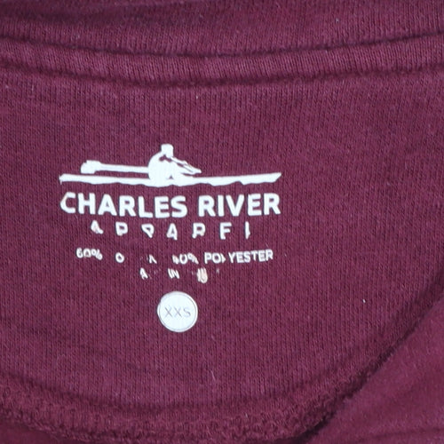 Charles River Womens Burgundy 1/4 Zip Pullover Sweatshirt XXS Cotton Blend
