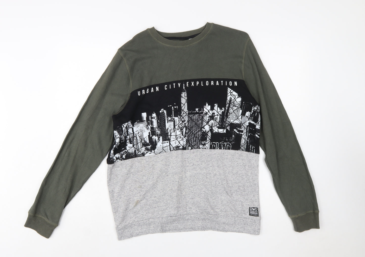 C&A DWD Teens Green Black Grey Urban Graphic Pullover Sweatshirt L