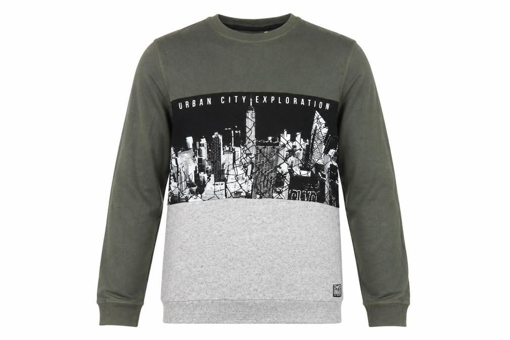 Front view of C&A DWD Teens Green Black Grey Urban Graphic Pullover Sweatshirt L