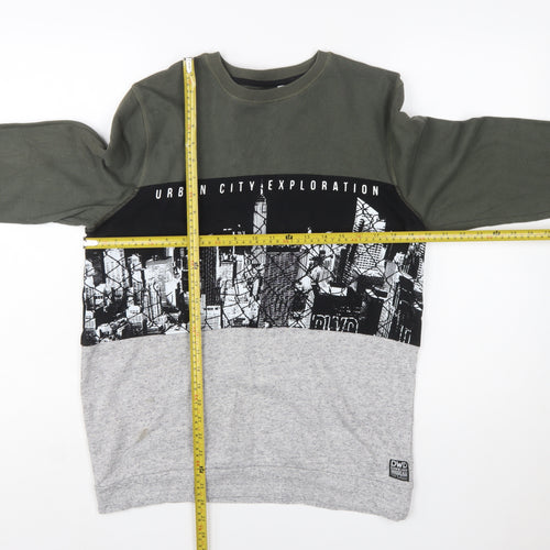 C&A DWD Teens Green Black Grey Urban Graphic Pullover Sweatshirt L