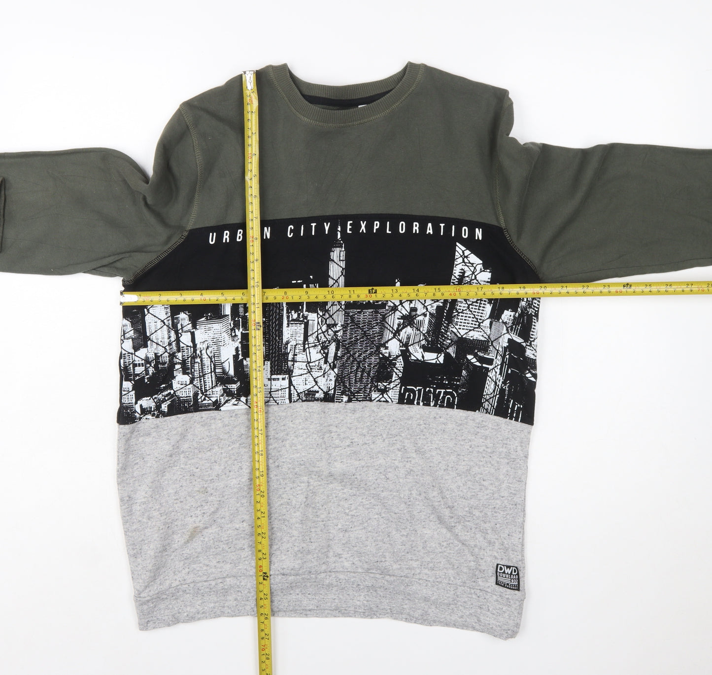 C&A DWD Teens Green Black Grey Urban Graphic Pullover Sweatshirt L