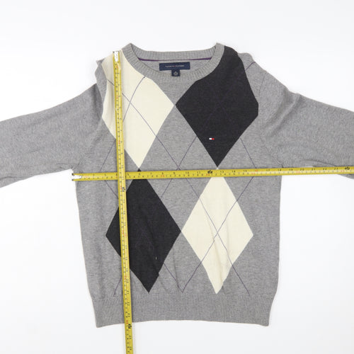 Tommy Hilfiger Men's Grey Argyle Cotton Crew Neck Jumper XS