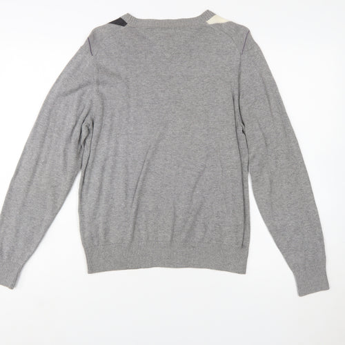 Tommy Hilfiger Men's Grey Argyle Cotton Crew Neck Jumper XS
